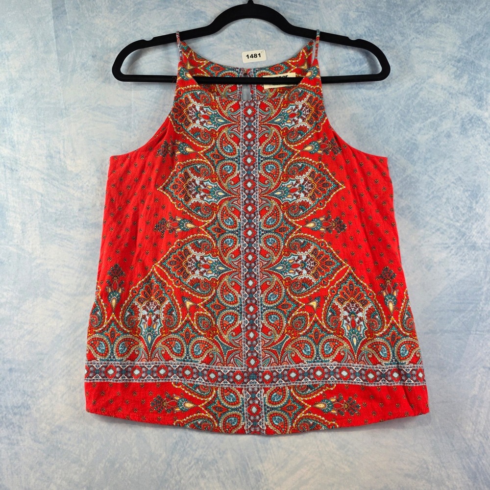 Verse‎ Red Paisley Medallion Halter Neck Sleeveless Rayon Top Small Made in USA